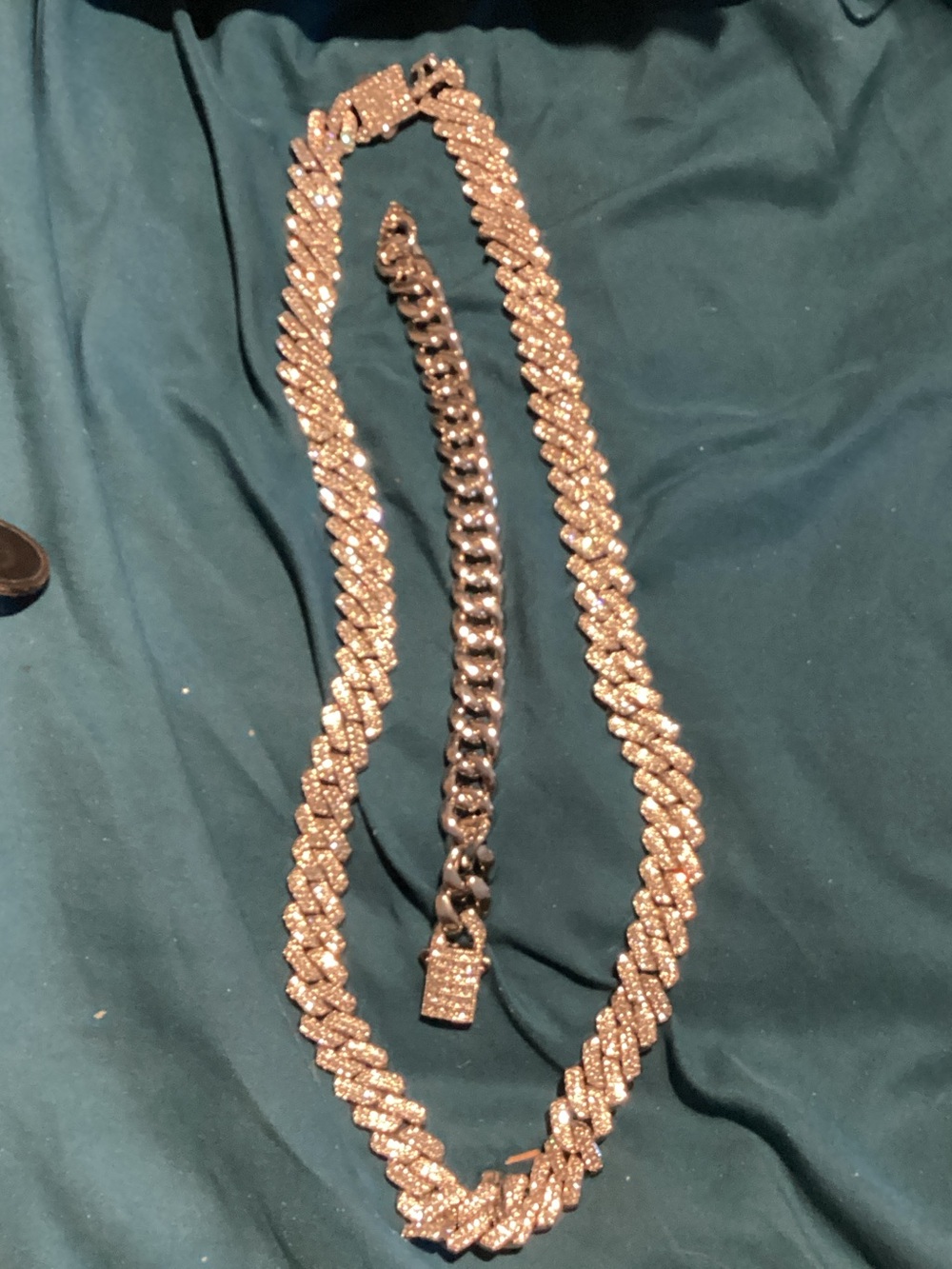 Men's Pave Cuban Link Necklace and Bracelet Set - Rose Gold Tone
